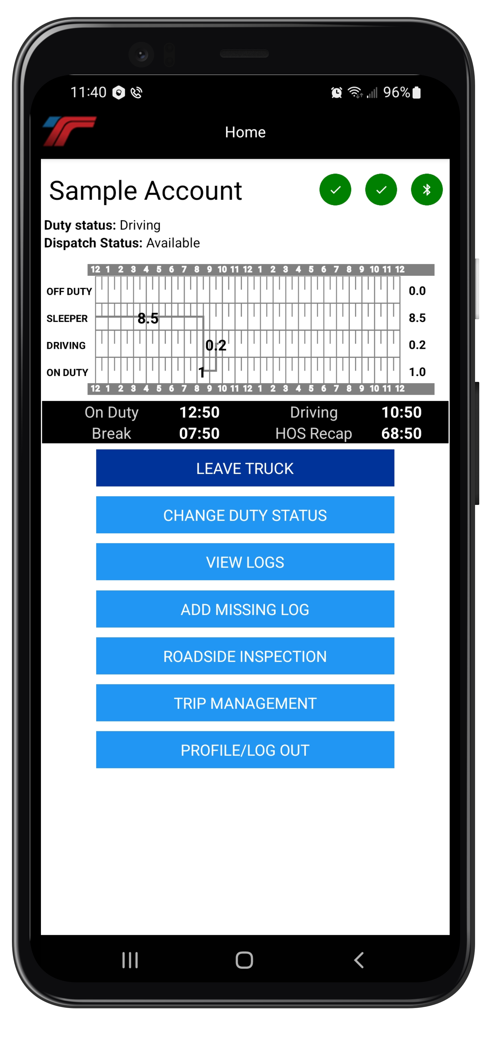 TruckingOffice ELD Mobile app dashboard TruckingOffice ELD Mobile app dashboard